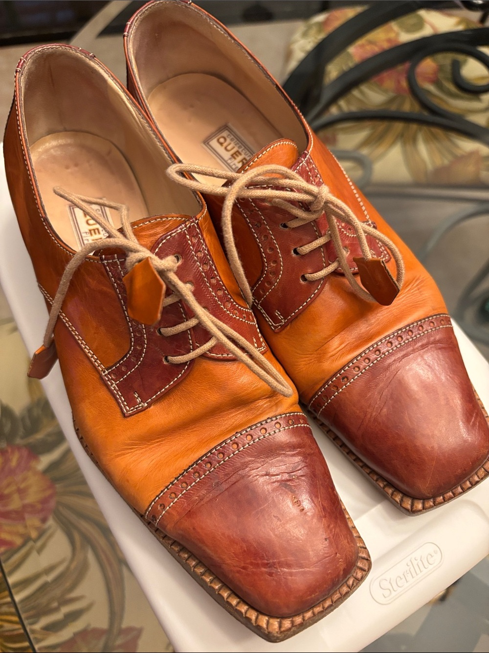 Two-Tone Tan and Brown Leather Women's Oxford Flats